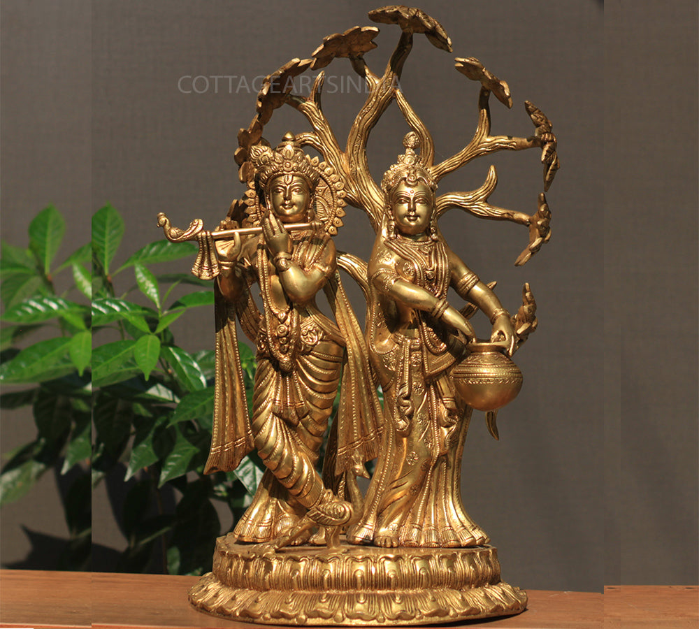 Brass Radha krishna Idol with Tree 21"