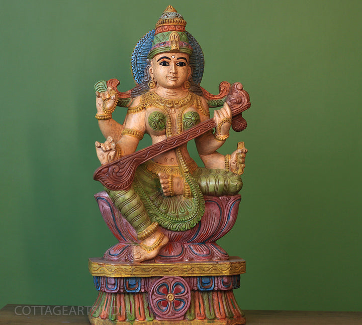 Wooden Saraswati 24"
