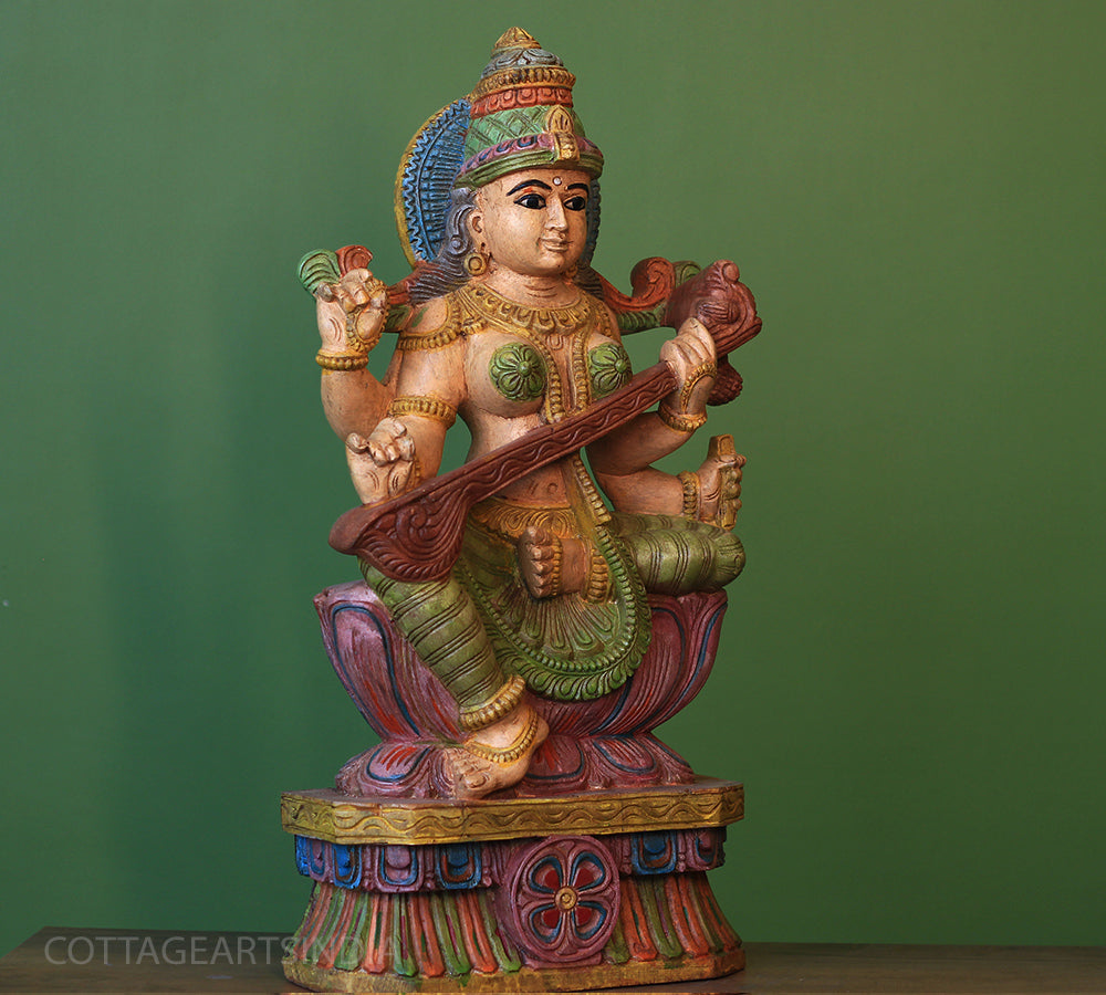 Wooden Saraswati 24"