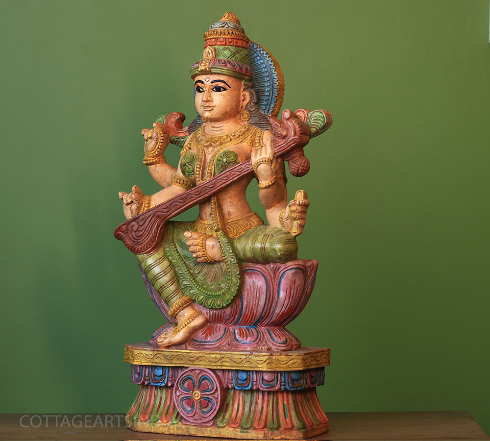 Wooden Saraswati 24"