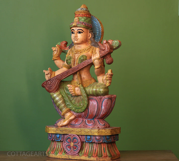 Wooden Saraswati 24"