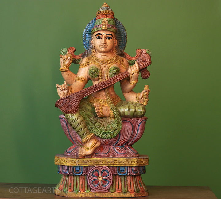 Wooden Saraswati 24"
