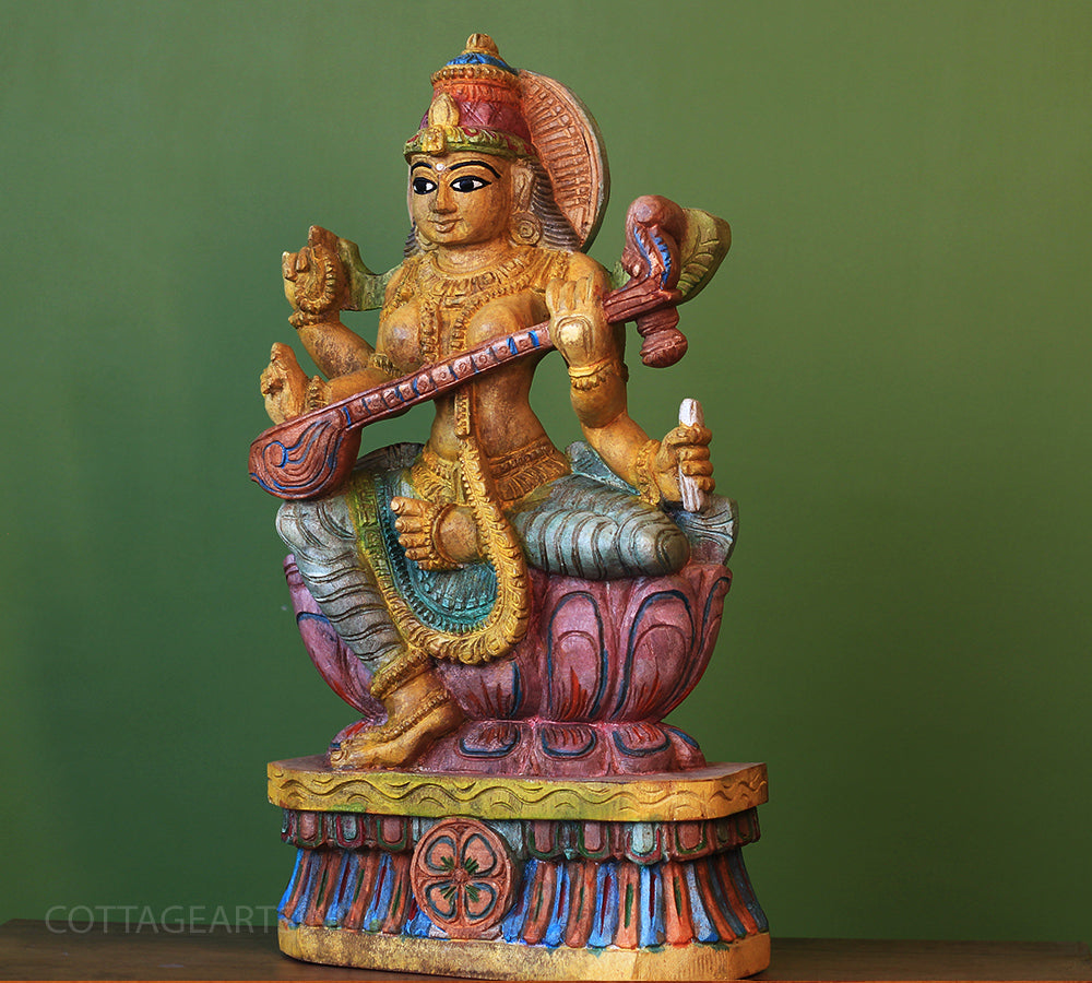 Wooden Saraswati 24"