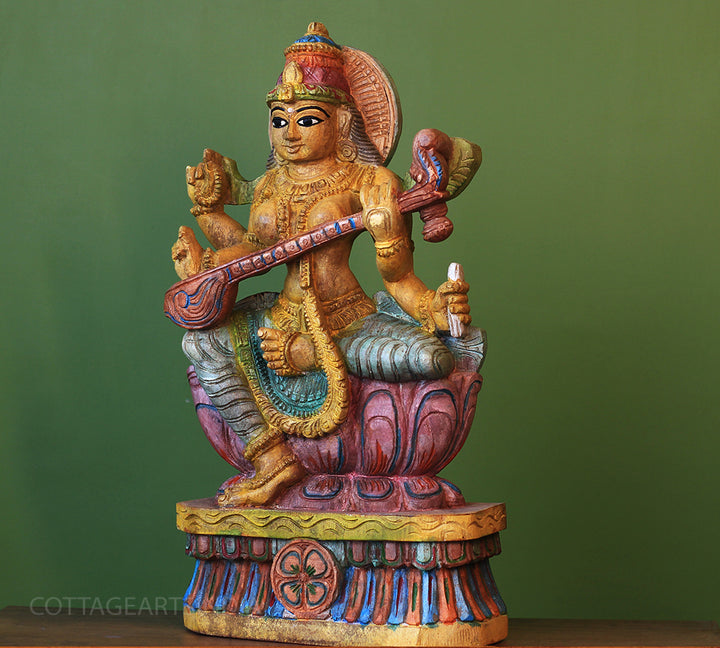 Wooden Saraswati 24"