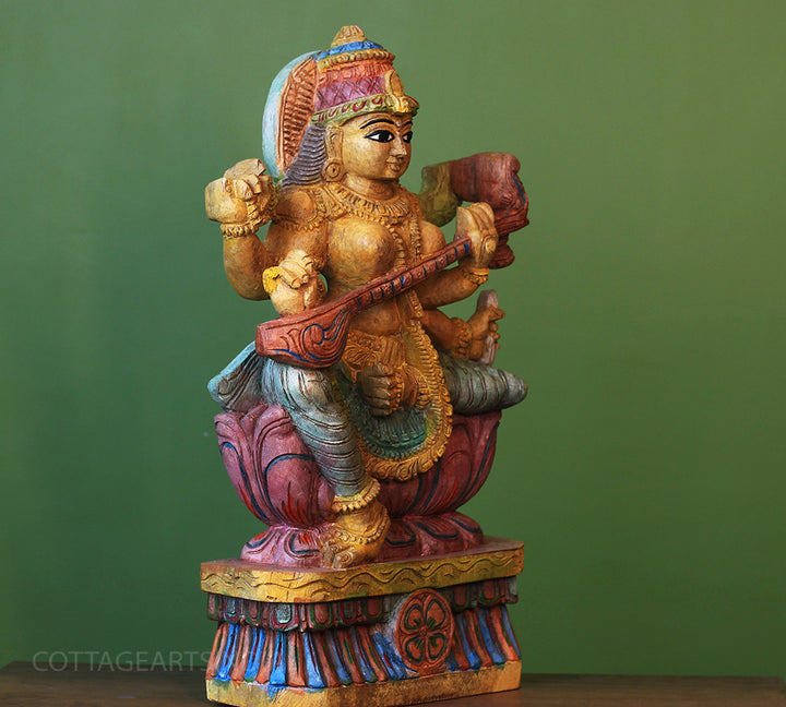 Wooden Saraswati 24"
