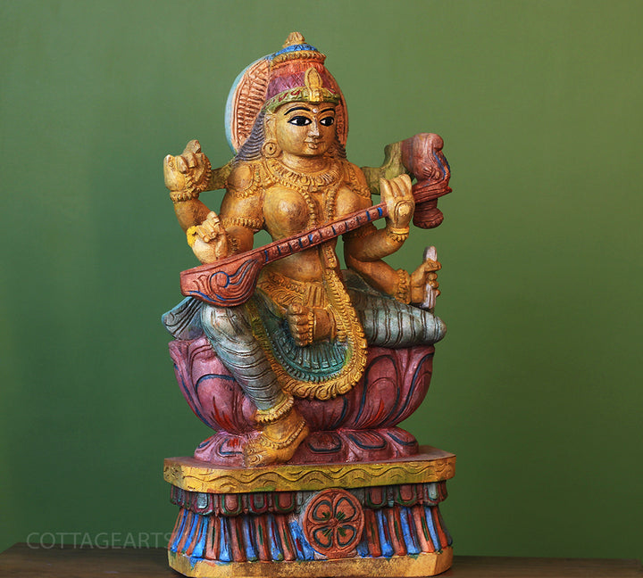 Wooden Saraswati 24"