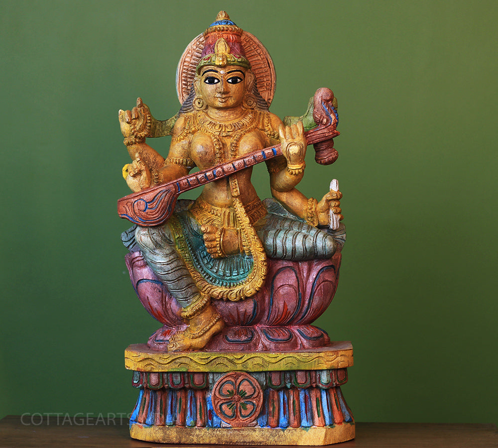 Wooden Saraswati 24"
