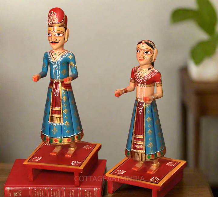 Wooden Gangaur Dolls  Pair 14"