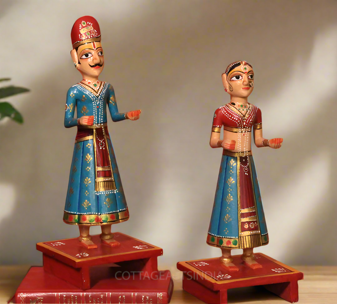 Wooden Gangaur Dolls  Pair 14"