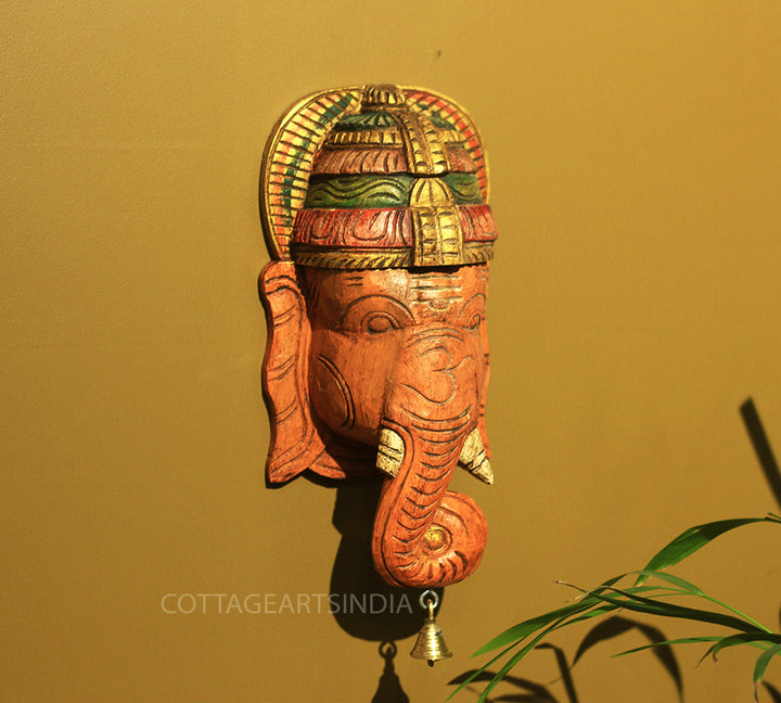 Wooden Ganesha Mask Wall Hanging 12"