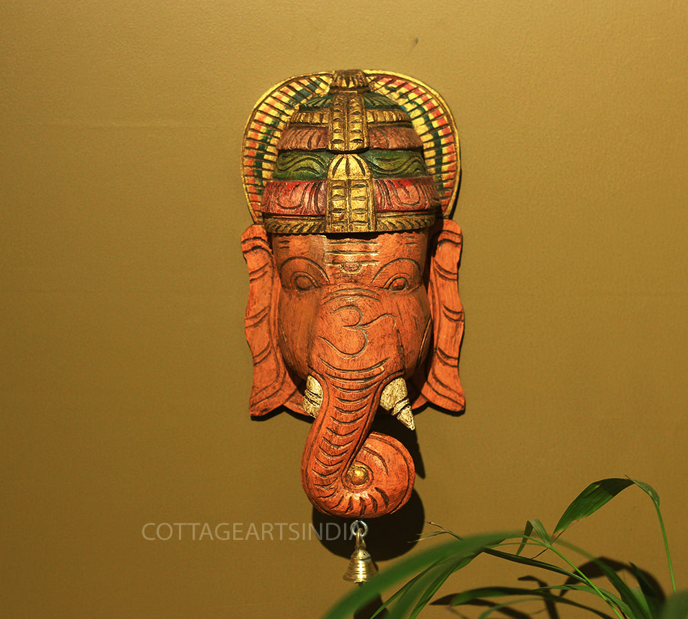 Wooden Ganesha Mask Wall Hanging 12"