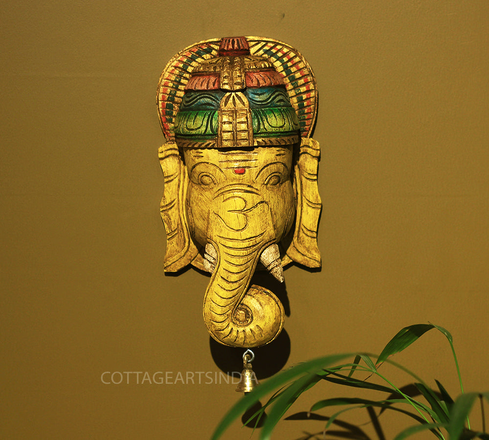 Wooden Ganesha Mask Wall Hanging 12"