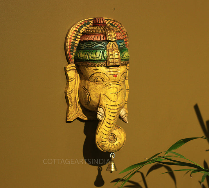 Wooden Ganesha Mask Wall Hanging 12"