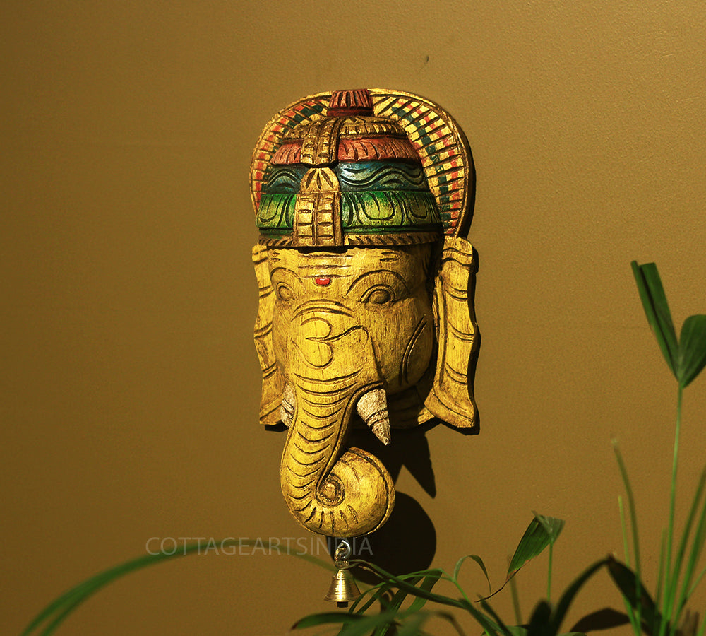 Wooden Ganesha Mask Wall Hanging 12"