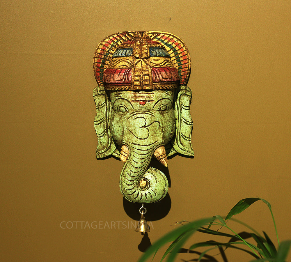 Wooden Ganesha Mask Wall Hanging 12"