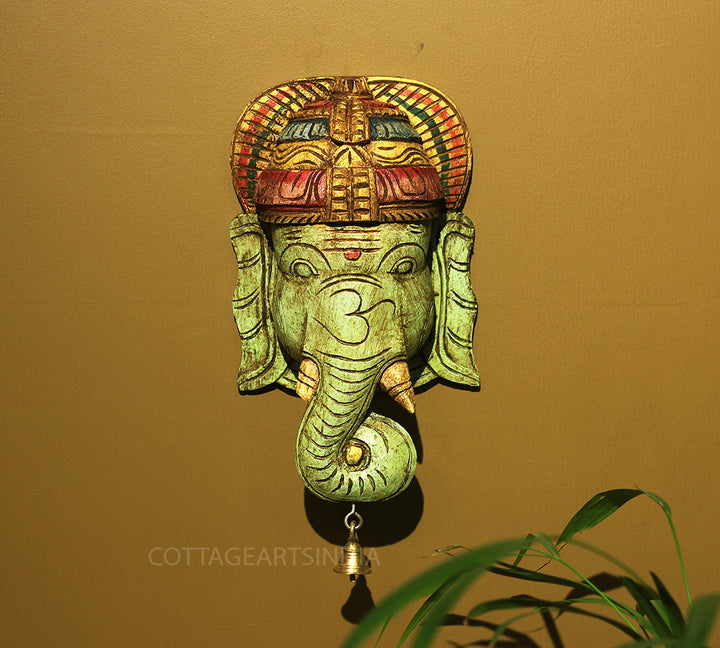 Wooden Ganesha Mask Wall Hanging 12"