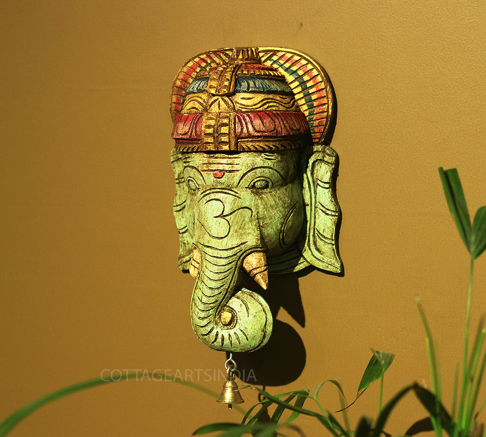 Wooden Ganesha Mask Wall Hanging 12"