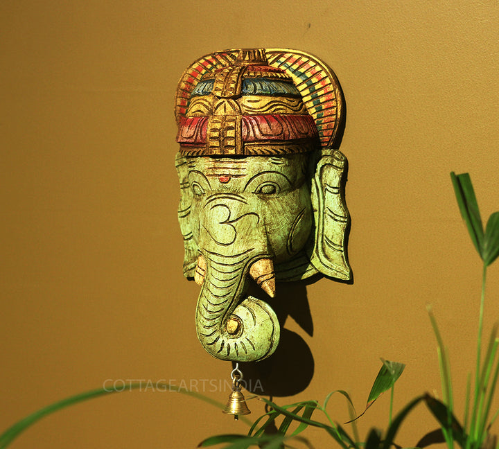 Wooden Ganesha Mask Wall Hanging 12"