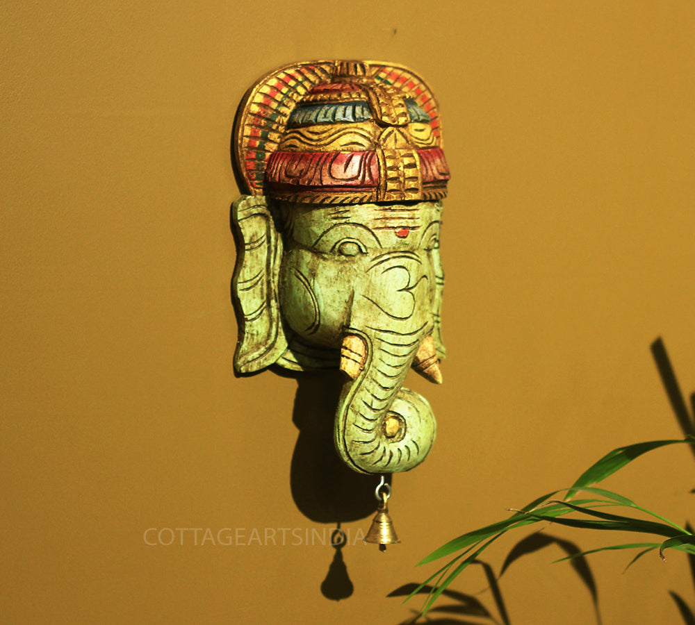 Wooden Ganesha Mask Wall Hanging 12"