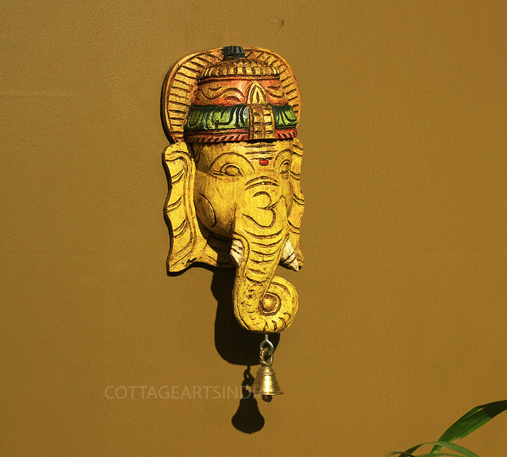 Wooden Ganesha Mask Wall Hanging 9"