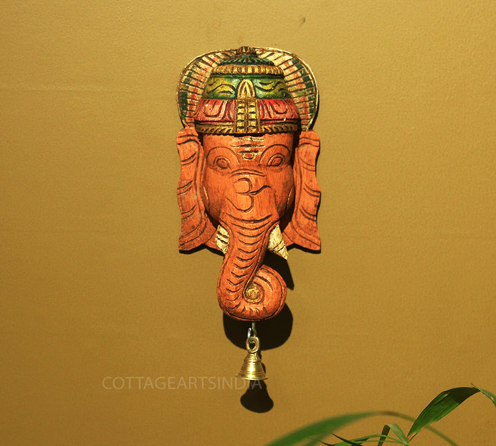 Wooden Ganesha Mask Wall Hanging 9"
