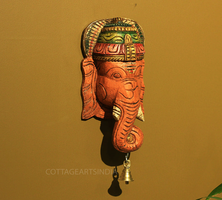 Wooden Ganesha Mask Wall Hanging 9"