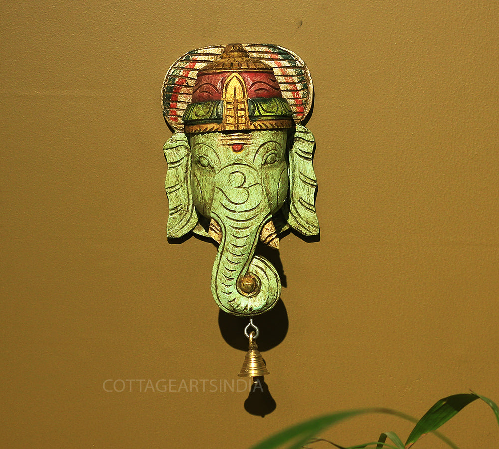 Wooden Ganesha Mask Wall Hanging 9"