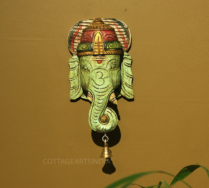 Wooden Ganesha Mask Wall Hanging 9"