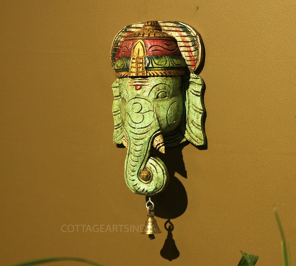 Wooden Ganesha Mask Wall Hanging 9"