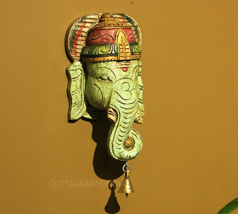 Wooden Ganesha Mask Wall Hanging 9"