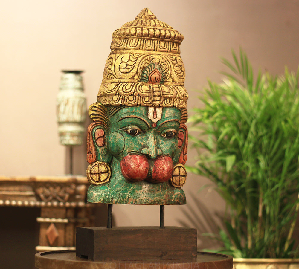 Wooden Hanuman Mask on Stand