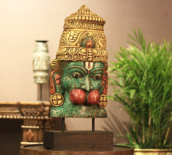 Wooden Hanuman Mask on Stand