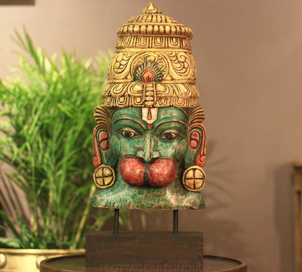 Wooden Hanuman Mask on Stand