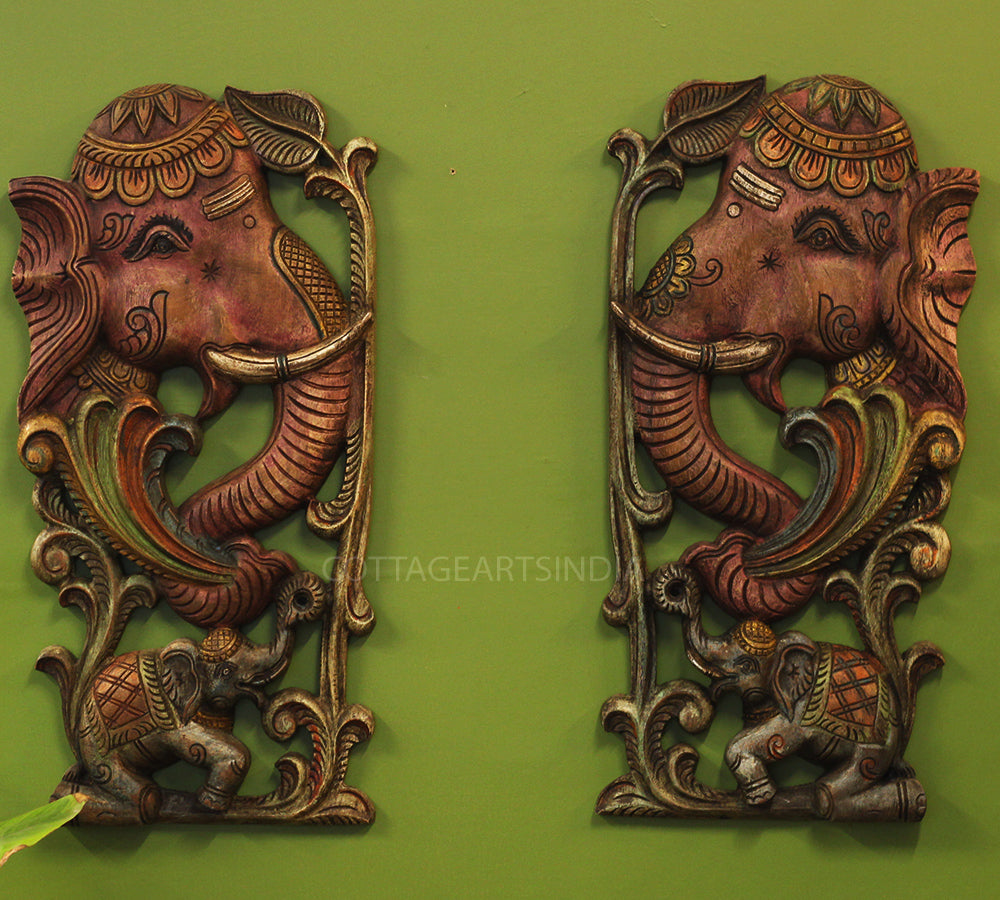 Wooden Elephant Wall Hanging Panel-Pair