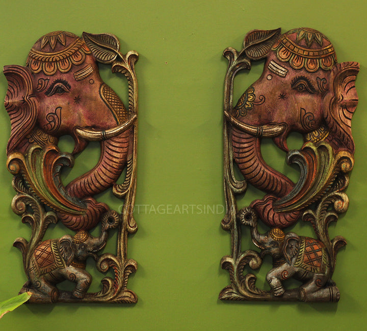 Wooden Elephant Wall Hanging Panel-Pair