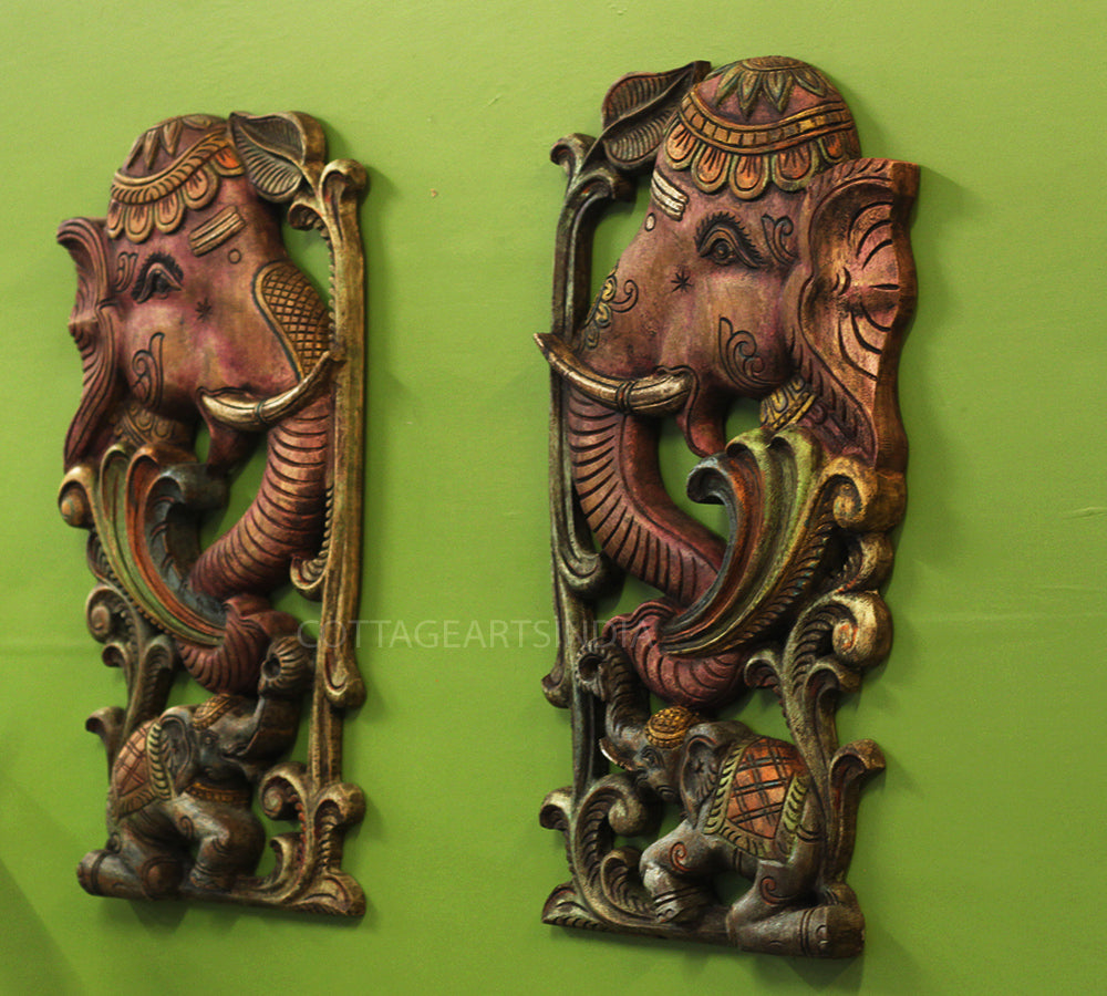 Wooden Elephant Wall Hanging Panel-Pair