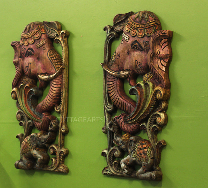Wooden Elephant Wall Hanging Panel-Pair