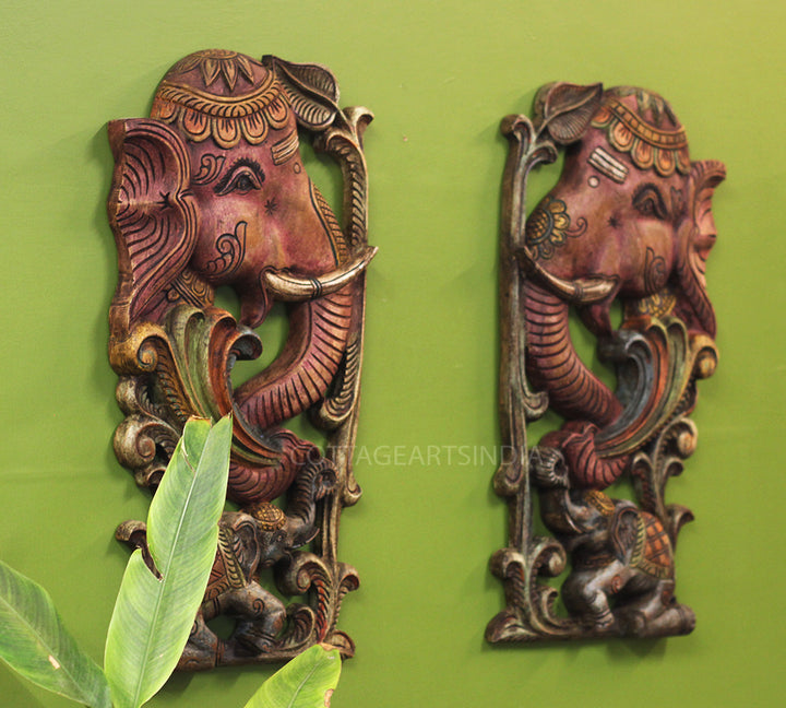 Wooden Elephant Wall Hanging Panel-Pair