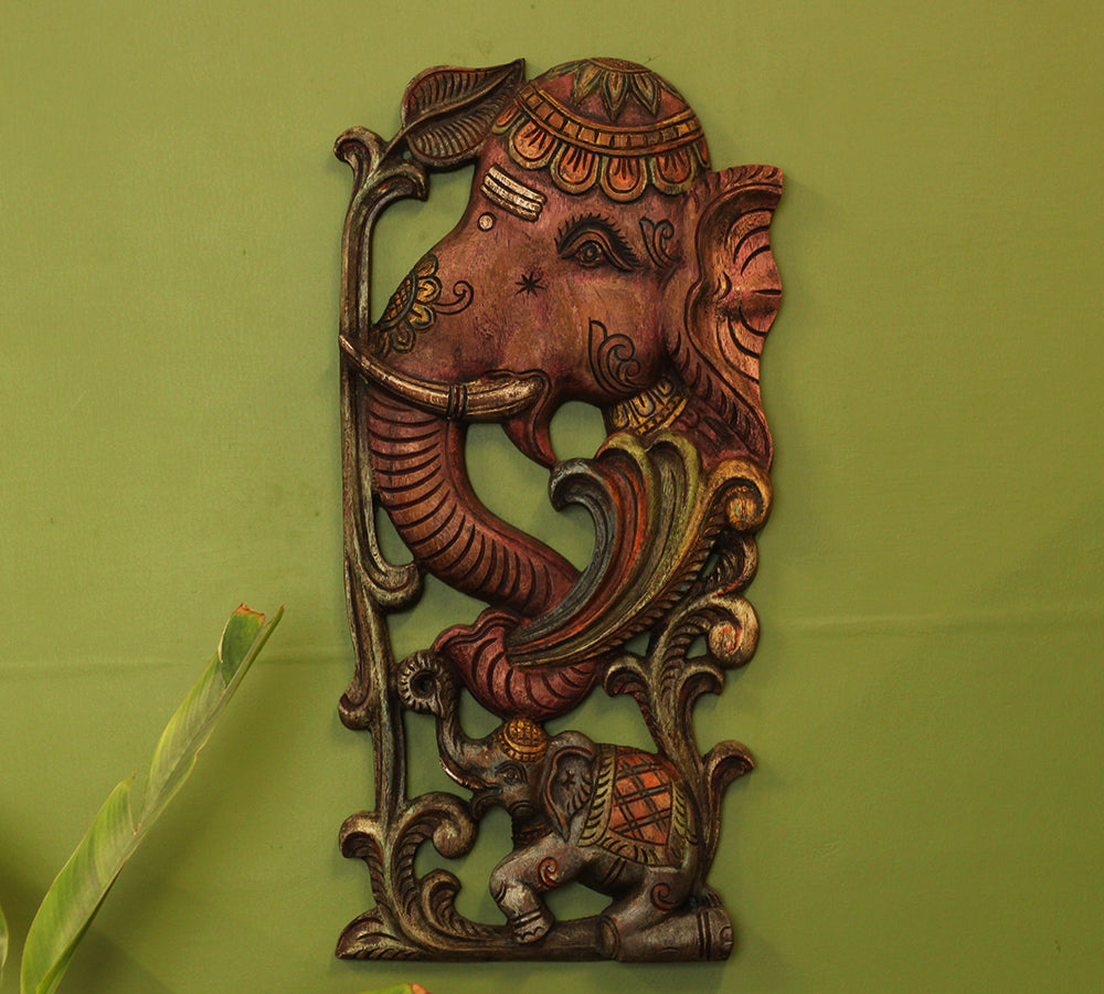 Wooden Elephant Wall Hanging Panel-Pair