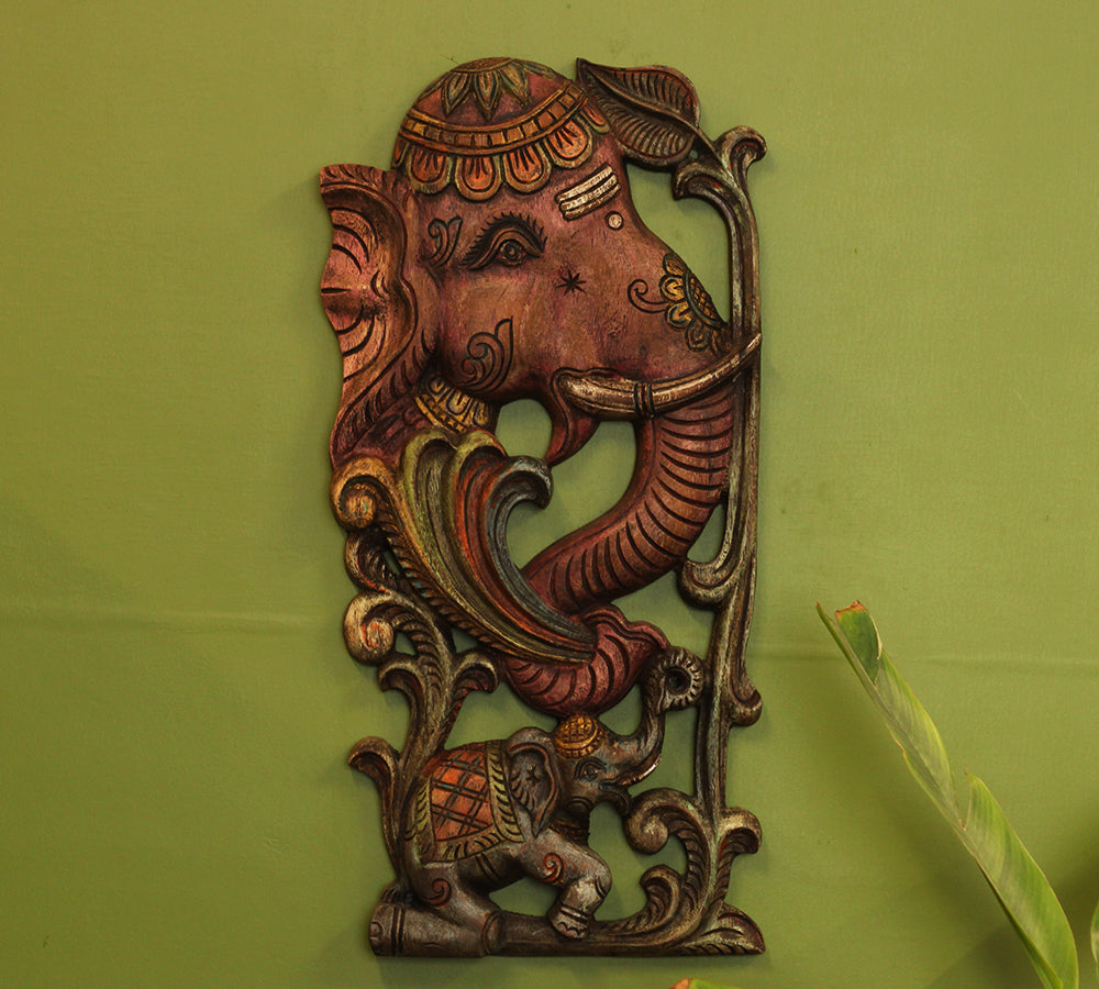Wooden Elephant Wall Hanging Panel-Pair