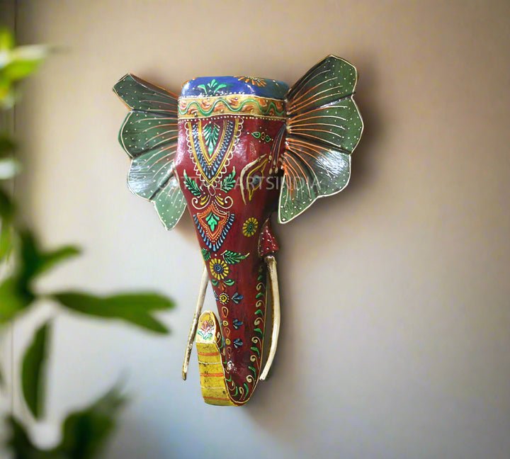 Wooden Painted Elephant Wall Hanging