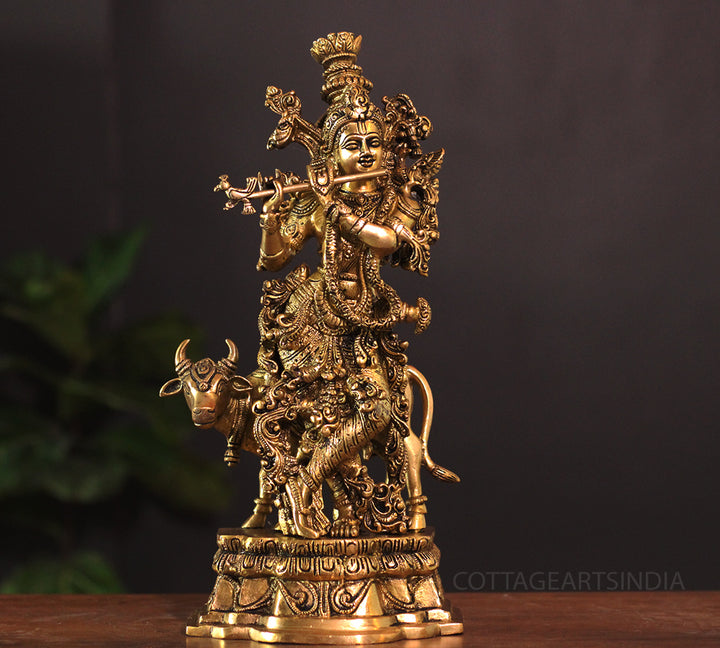 Brass Cow  Krishna 14"
