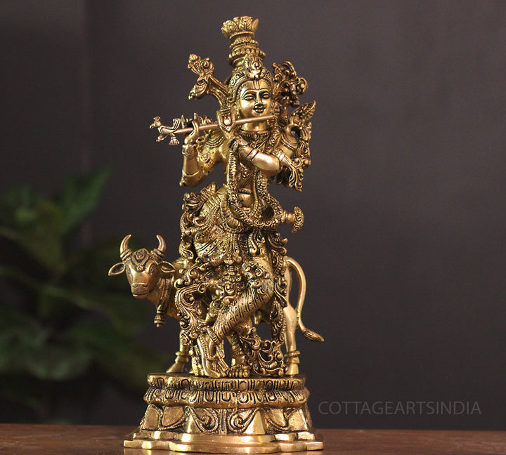 Brass Cow  Krishna 14"