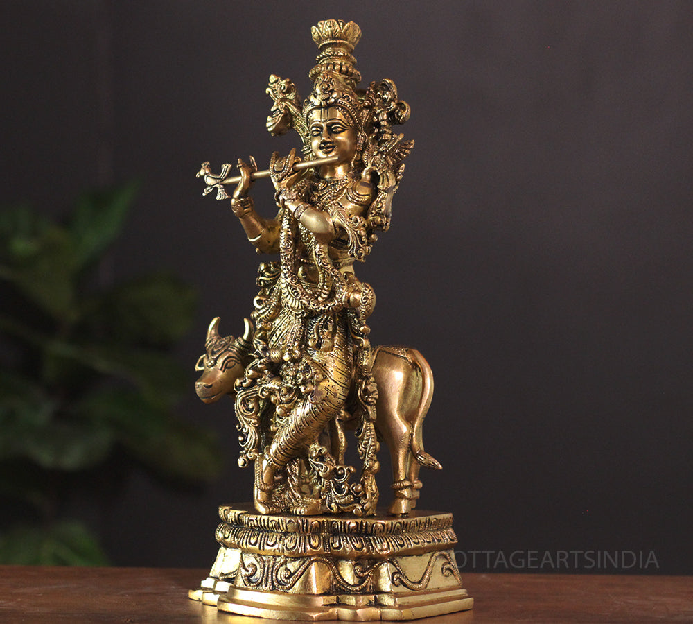 Brass Cow  Krishna 14"
