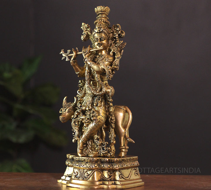 Brass Cow  Krishna 14"
