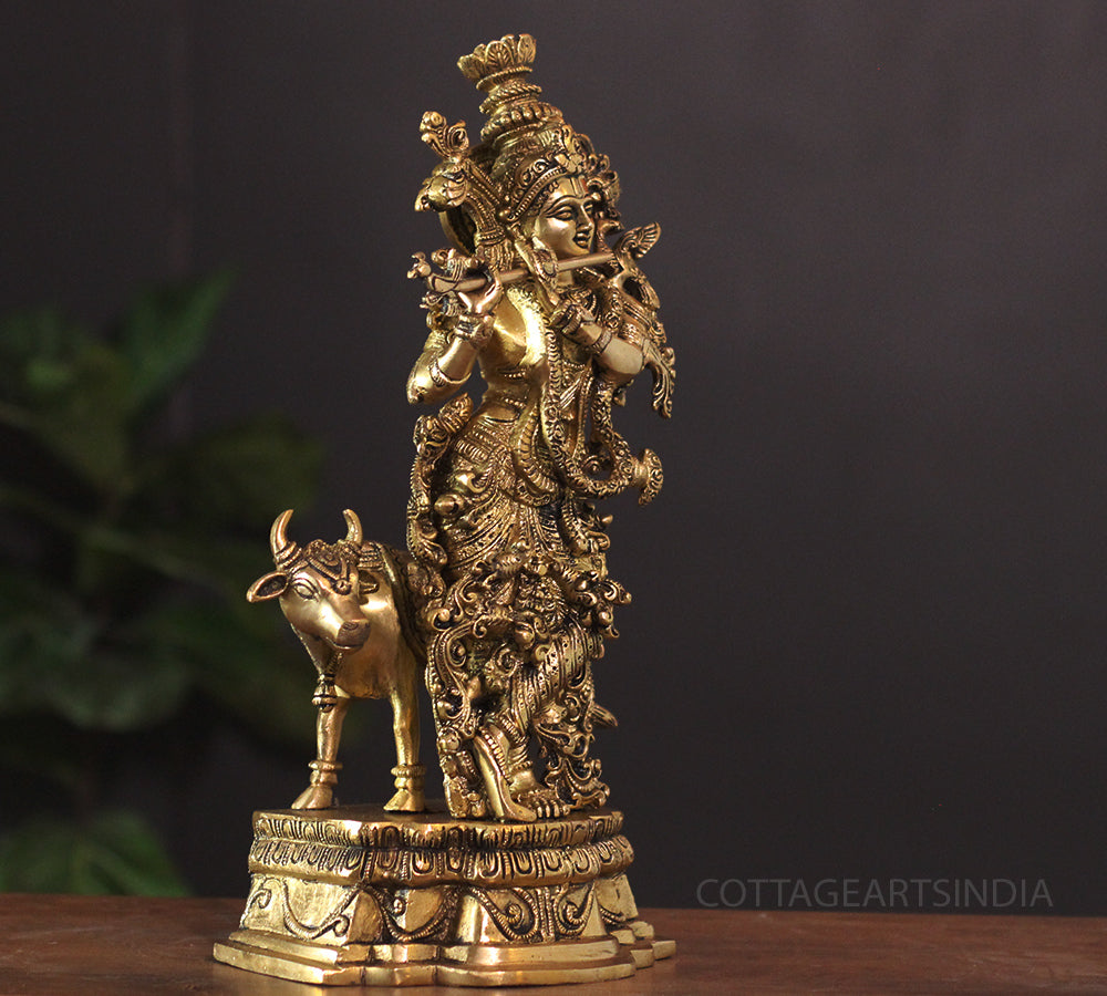 Brass Cow  Krishna 14"