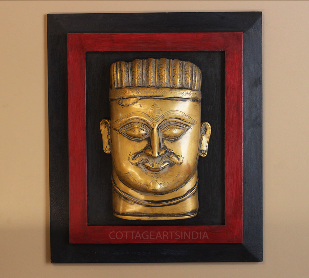 Wooden Frame and Brass Shiva Mask Hanging
