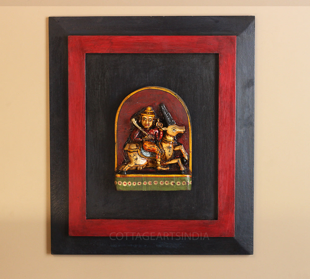 Wooden Wall Frame with Antique Colored Devta Panel