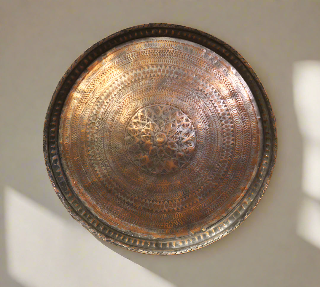 Copper Thaal Carved Wall Hanging