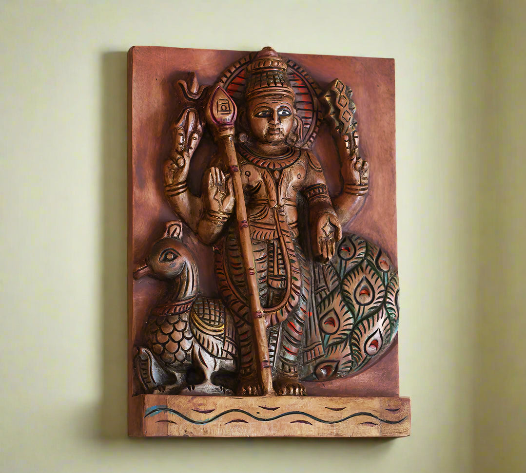 Wooden Hand Painted Lord Murugan Wall Hanging